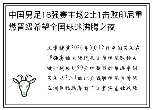 中国男足18强赛主场2比1击败印尼重燃晋级希望全国球迷沸腾之夜
